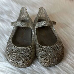 Mini Melissa + Campana Silver Glittery Zigzag Mary Jane Shoes Size
